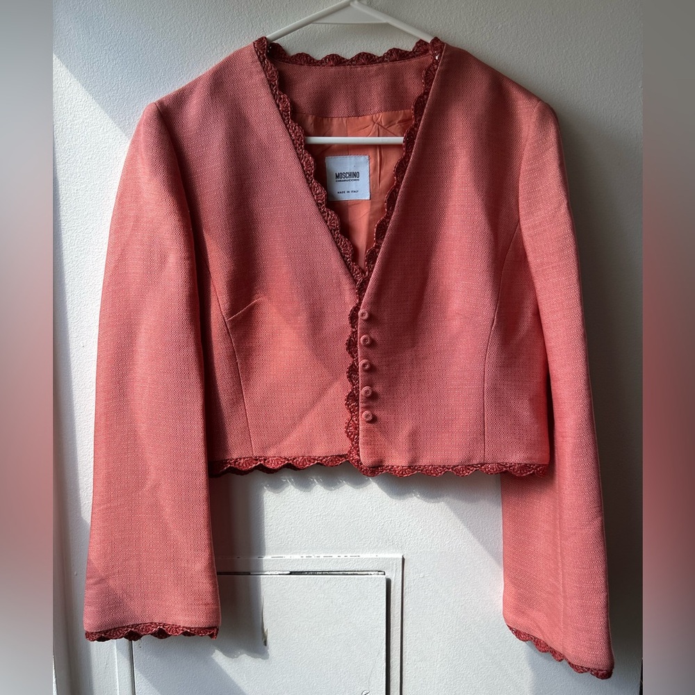 Moschino Cheap And Chic Blazer Jacket Coral Pink Cropped Raffia SZ 8